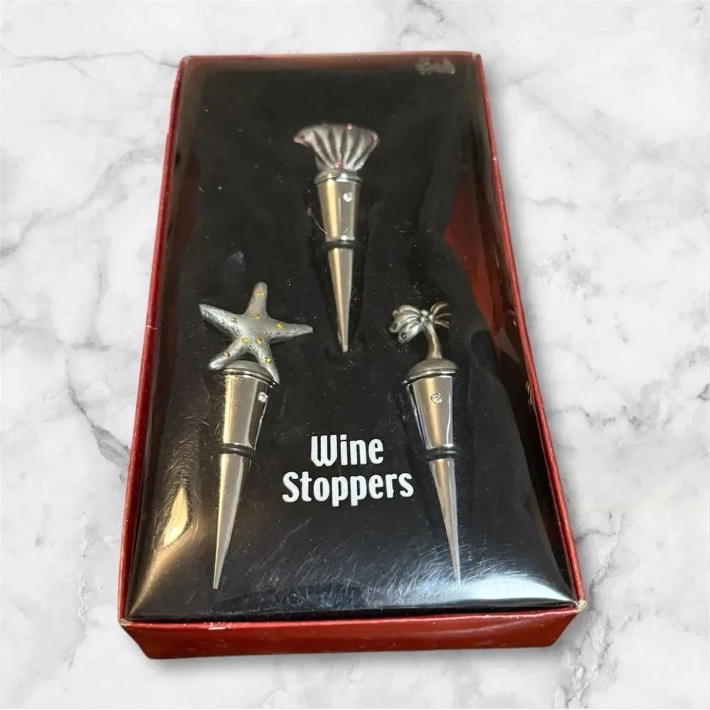 NIB JC Penney Set of 3 Metal Celestial Wine Stoppers Faux Jewel Accents